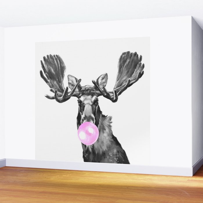 Bubble Gum Moose in Black and White Wall Mural Gallery Image 2