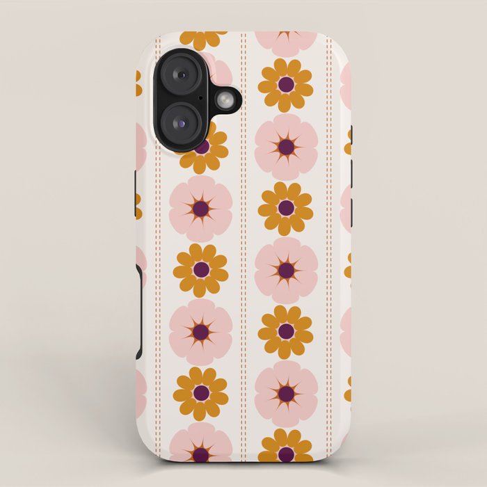 Vintage retro floral pattern, 60s, 70s style in pink and brown iPhone Case Gallery Image 1
