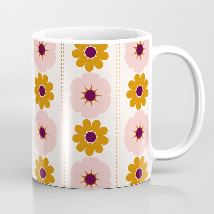 Vintage retro floral pattern, 60s, 70s style in pink and brown Coffee Mug Gallery Image 1