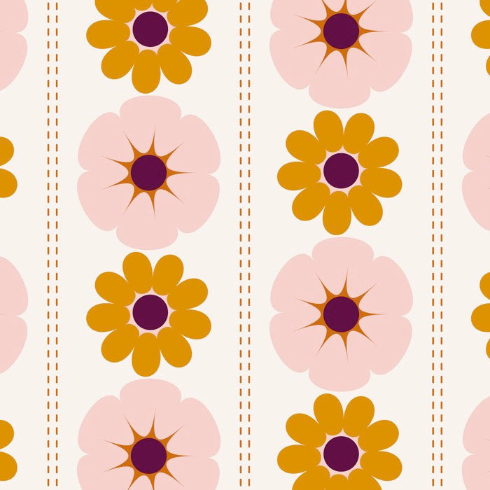 Vintage retro floral pattern, 60s, 70s style in pink and brown Coffee Mug Gallery Image 2