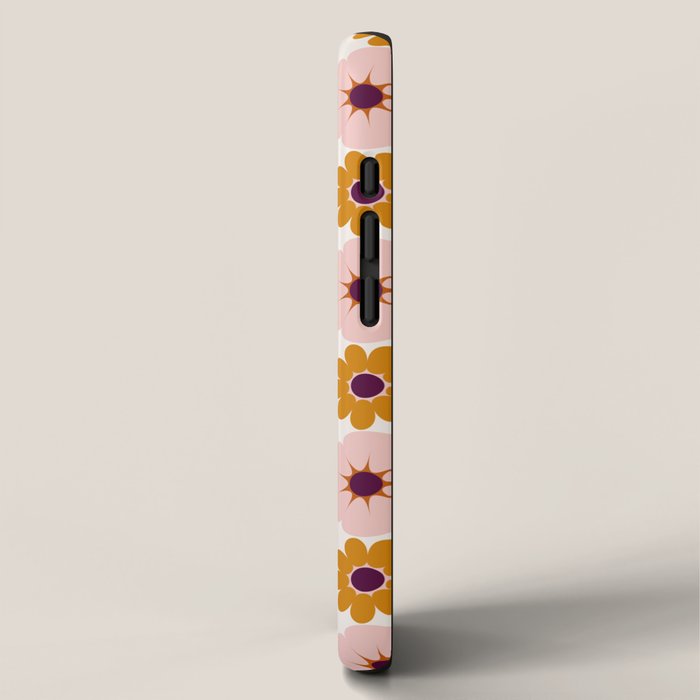 Vintage retro floral pattern, 60s, 70s style in pink and brown iPhone Case Gallery Image 2