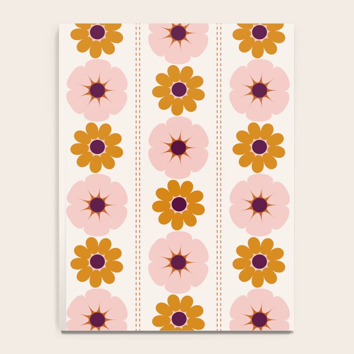 Vintage retro floral pattern, 60s, 70s style in pink and brown Notebook Gallery Image 4