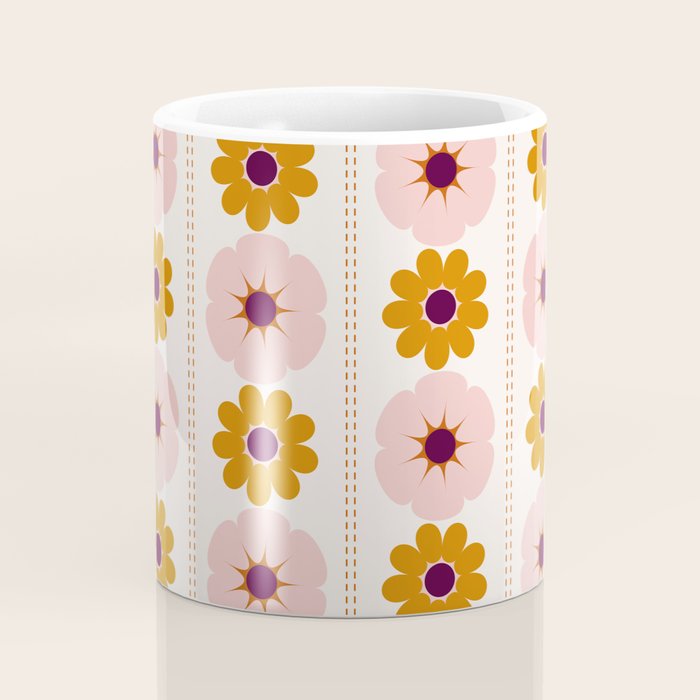 Vintage retro floral pattern, 60s, 70s style in pink and brown Coffee Mug Gallery Image 4