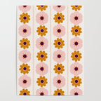 Vintage retro floral pattern, 60s, 70s style in pink and brown Poster Gallery Image 4