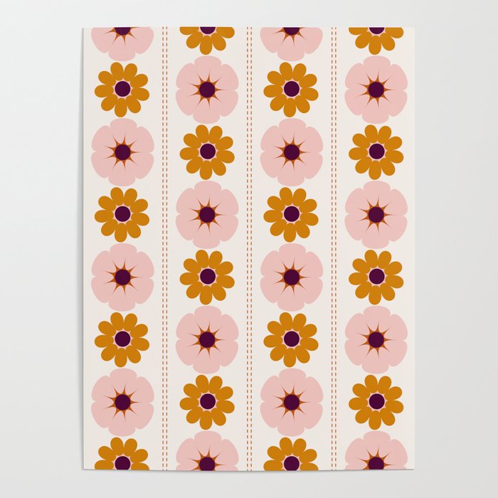 Vintage retro floral pattern, 60s, 70s style in pink and brown Poster Gallery Image 4