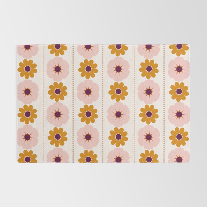Vintage retro floral pattern, 60s, 70s style in pink and brown Rug Gallery Image 2