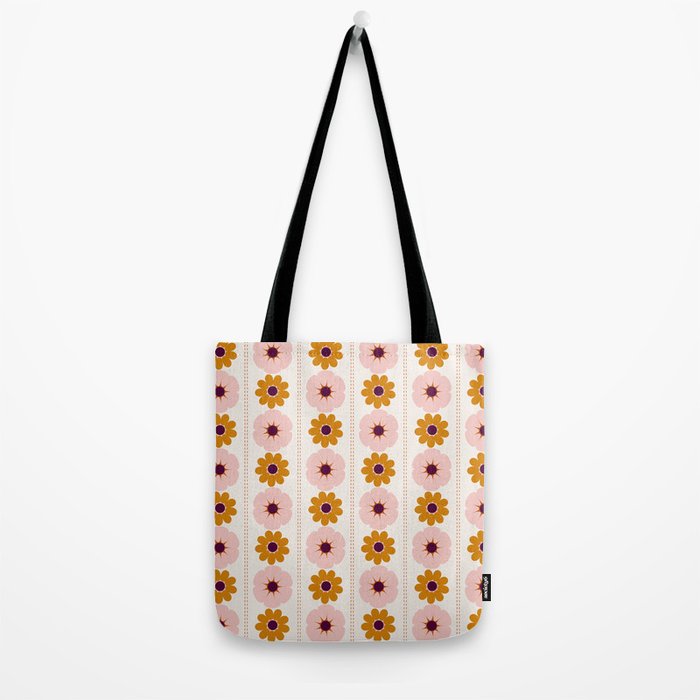 Vintage retro floral pattern, 60s, 70s style in pink and brown Tote Bag Gallery Image 2