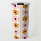 Vintage retro floral pattern, 60s, 70s style in pink and brown Travel Mug Gallery Image 1