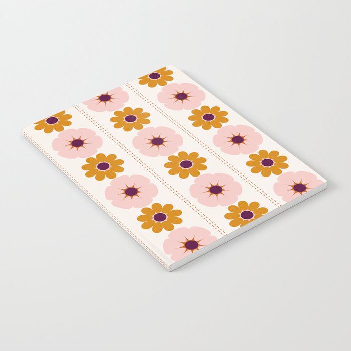 Vintage retro floral pattern, 60s, 70s style in pink and brown Notebook Gallery Image 2