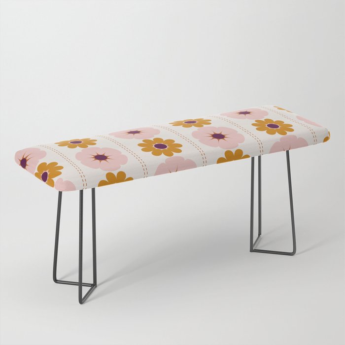 Vintage retro floral pattern, 60s, 70s style in pink and brown Bench Gallery Image 1