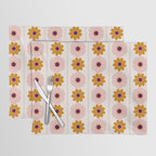 Vintage retro floral pattern, 60s, 70s style in pink and brown Placemat Gallery Image 1