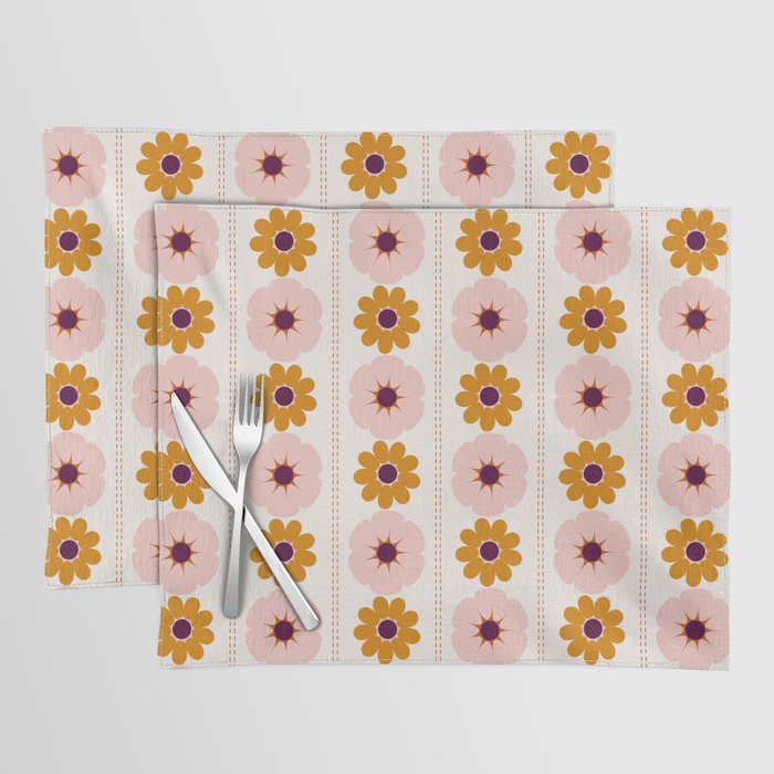 Vintage retro floral pattern, 60s, 70s style in pink and brown Placemat Gallery Image 1