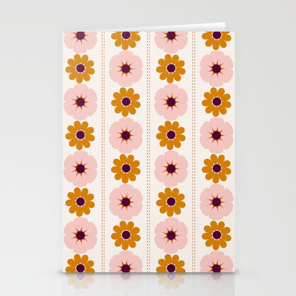 Vintage retro floral pattern, 60s, 70s style in pink and brown Stationery Card Gallery Image 2
