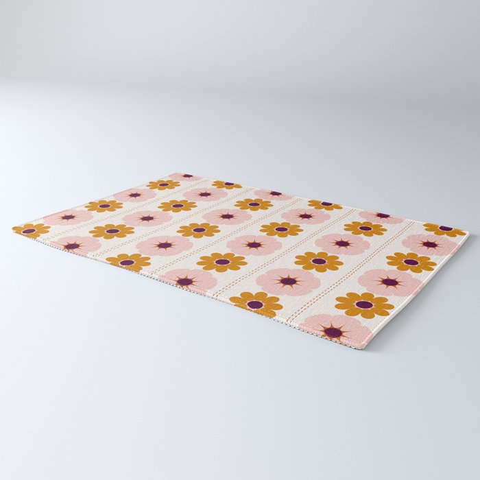 Vintage retro floral pattern, 60s, 70s style in pink and brown Rug Gallery Image 3
