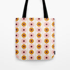 Vintage retro floral pattern, 60s, 70s style in pink and brown Tote Bag Gallery Image 1