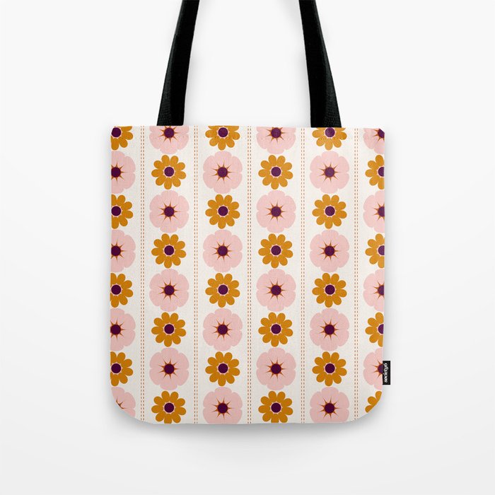 Vintage retro floral pattern, 60s, 70s style in pink and brown Tote Bag Gallery Image 1