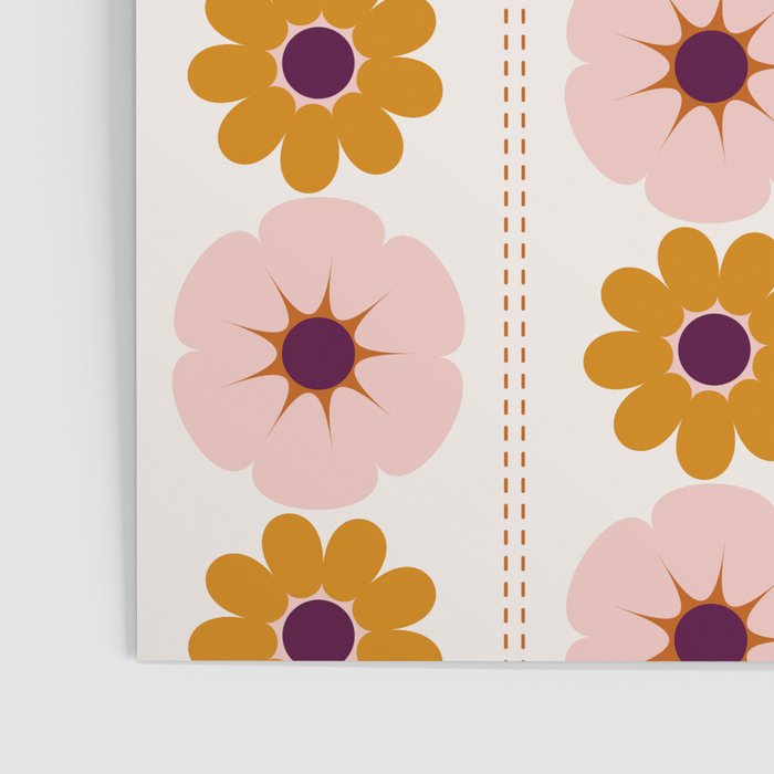 Vintage retro floral pattern, 60s, 70s style in pink and brown Poster Gallery Image 3