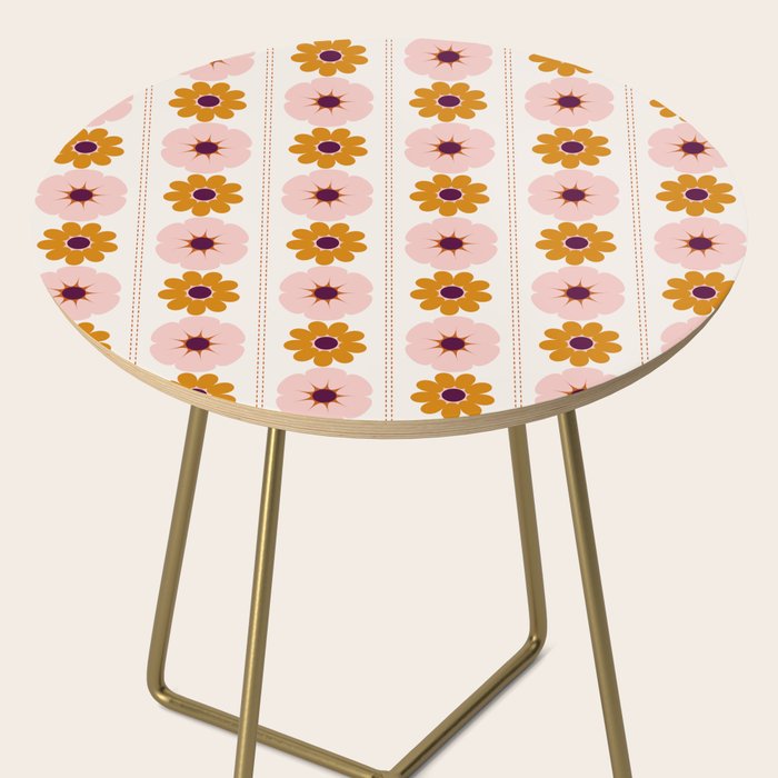 Vintage retro floral pattern, 60s, 70s style in pink and brown Side Table Gallery Image 2