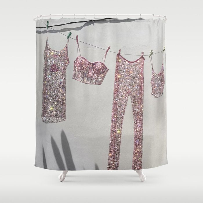 SATURDAY MORNING - collage art, glitter  artwork by Yana Potter, bling and shiny, summer mood, sunny Shower Curtain Gallery Image 1