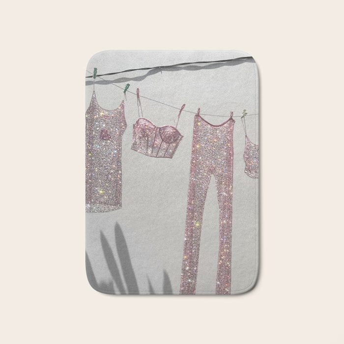 SATURDAY MORNING - collage art, glitter  artwork by Yana Potter, bling and shiny, summer mood, sunny Bath Mat Gallery Image 1