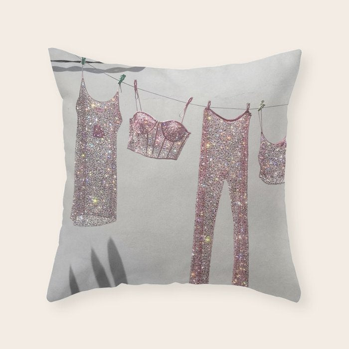 SATURDAY MORNING - collage art, glitter  artwork by Yana Potter, bling and shiny, summer mood, sunny Throw Pillow Gallery Image 6