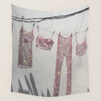 SATURDAY MORNING - collage art, glitter  artwork by Yana Potter, bling and shiny, summer mood, sunny Wall Tapestry Gallery Image 4
