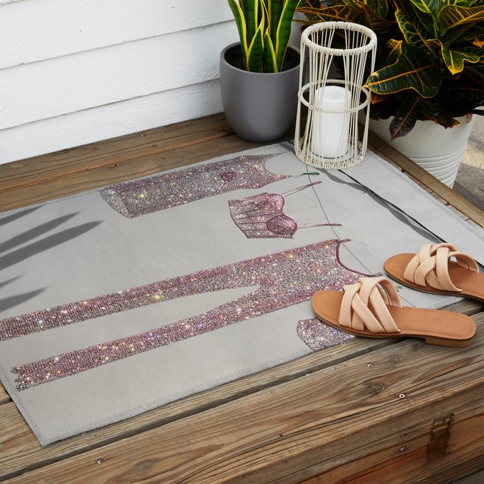 SATURDAY MORNING - collage art, glitter  artwork by Yana Potter, bling and shiny, summer mood, sunny Outdoor Rug Gallery Image 2