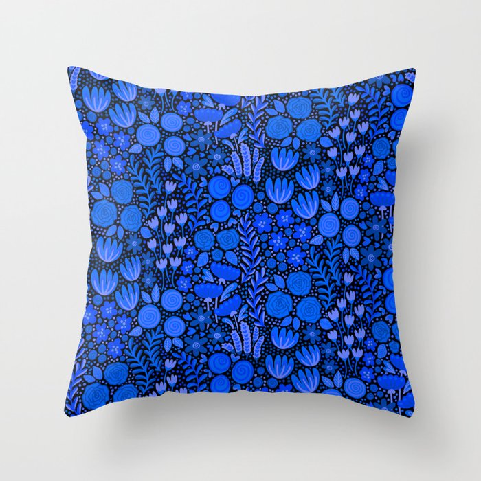 Wildflower Field- Cobalt Blue Throw Pillow