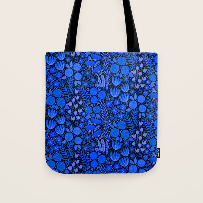 Wildflower Field- Cobalt Blue Tote Bag Gallery Image 1