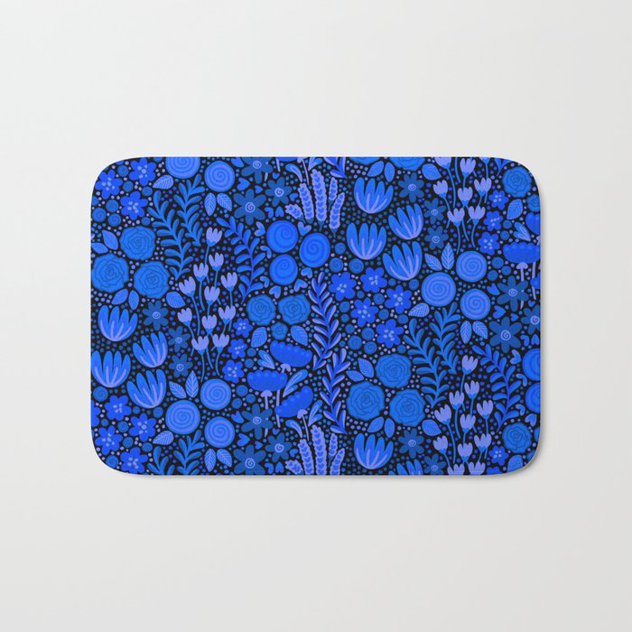 Wildflower Field- Cobalt Blue Bath Mat Gallery Image 1