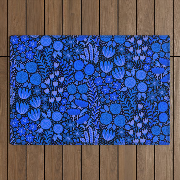 Wildflower Field- Cobalt Blue Outdoor Rug Gallery Image 1