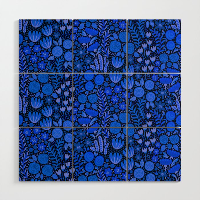 Wildflower Field- Cobalt Blue Wood Wall Art