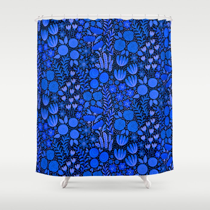 Wildflower Field- Cobalt Blue Shower Curtain Gallery Image 1