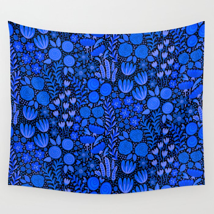 Wildflower Field- Cobalt Blue Wall Tapestry Gallery Image 1