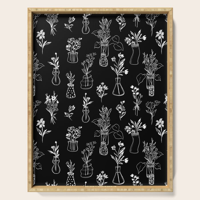 Wildflowers and vases in dark background Serving Tray Gallery Image 1