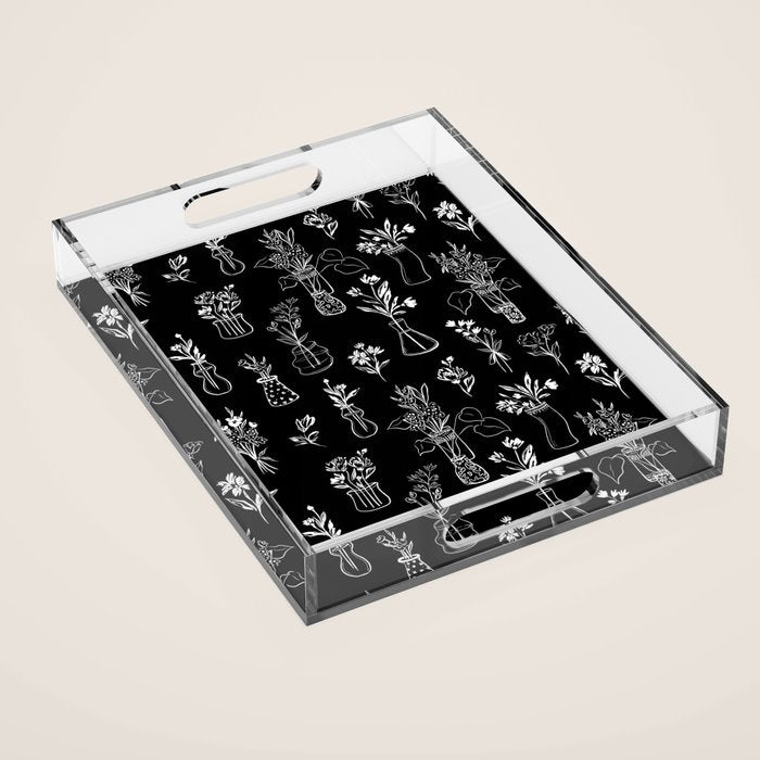 Wildflowers and vases in dark background Acrylic Tray Gallery Image 1