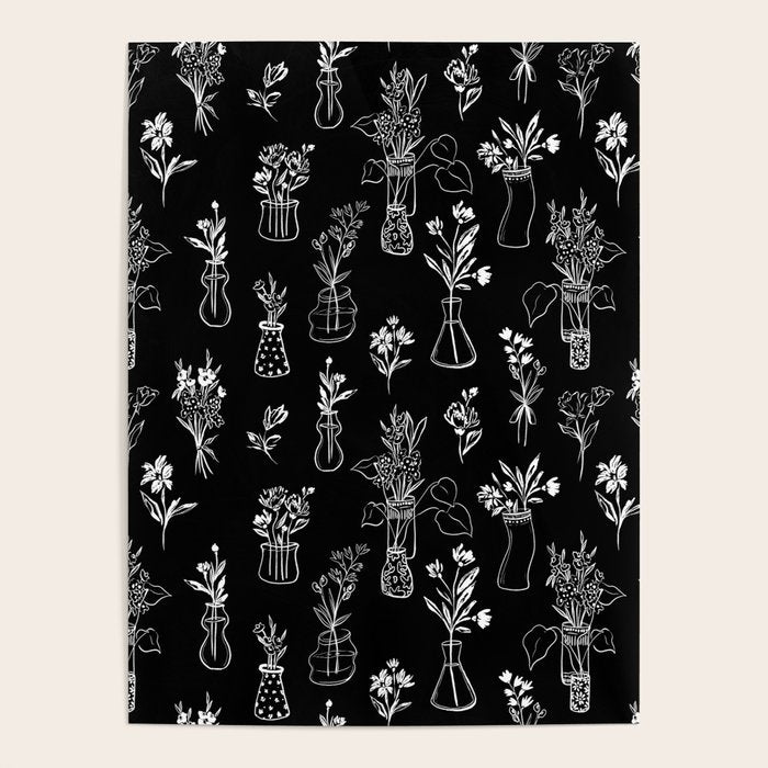 Wildflowers and vases in dark background Poster Gallery Image 1