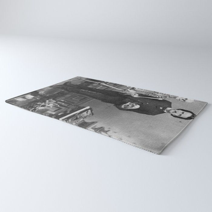 Edgar Allan Poe with Skull and Skeleton macabre black and white photograph Rug Gallery Image 3
