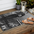 Edgar Allan Poe with Skull and Skeleton macabre black and white photograph Outdoor Rug Gallery Image 2