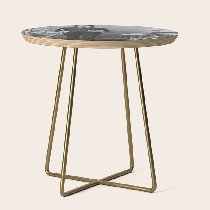 Edgar Allan Poe with Skull and Skeleton macabre black and white photograph Side Table Gallery Image 1