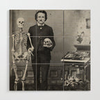 Edgar Allan Poe with Skull and Skeleton macabre black and white photograph Wood Wall Art Gallery Image 1