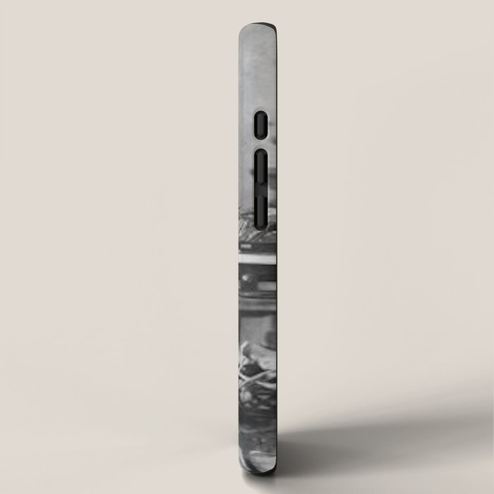 Edgar Allan Poe with Skull and Skeleton macabre black and white photograph iPhone Case Gallery Image 2