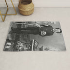 Edgar Allan Poe with Skull and Skeleton macabre black and white photograph Rug Gallery Image 1