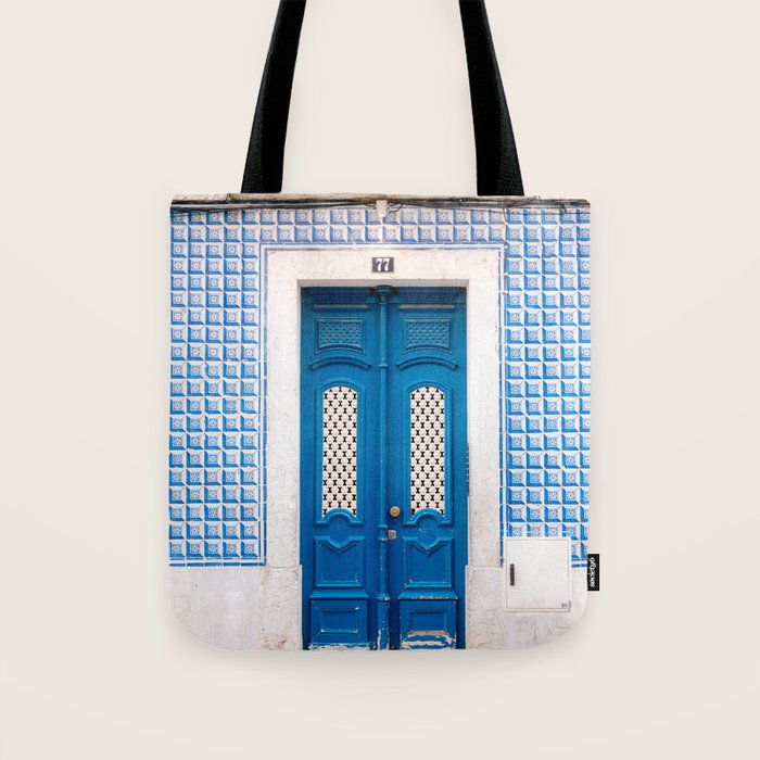 Lisbon Blue Door | Portugal fine art travel photography print Tote Bag Gallery Image 1