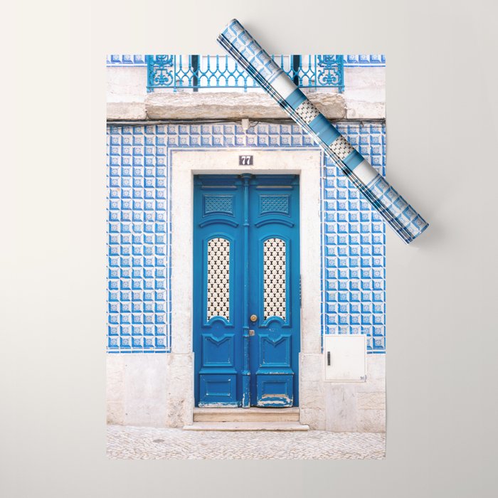 Lisbon Blue Door | Portugal fine art travel photography print Wrapping Paper Gallery Image 1