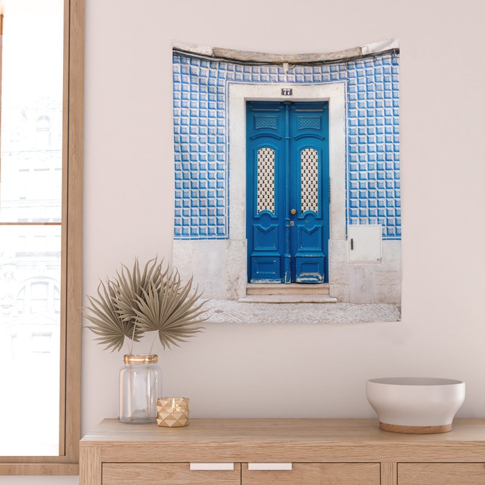 Lisbon Blue Door | Portugal fine art travel photography print Wall Tapestry Gallery Image 2