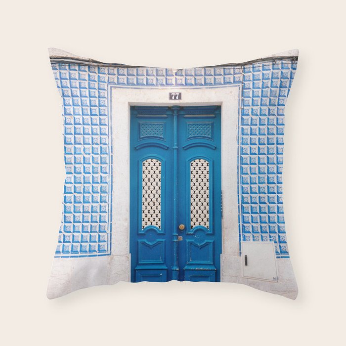 Lisbon Blue Door | Portugal fine art travel photography print Throw Pillow Gallery Image 6