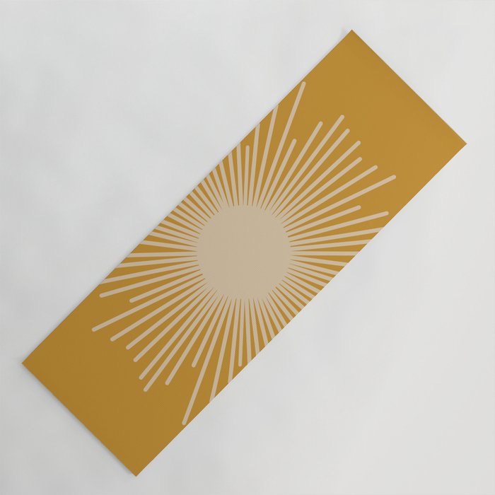 Mid Century Modern Sunburst in Dark Mustard and Beige Yoga Mat Gallery Image 1