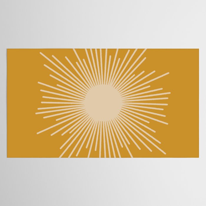 Mid Century Modern Sunburst in Dark Mustard and Beige Tablecloth Gallery Image 2