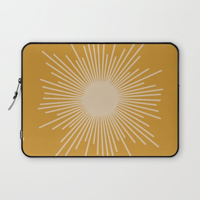Mid Century Modern Sunburst in Dark Mustard and Beige Laptop Sleeve Gallery Image 1
